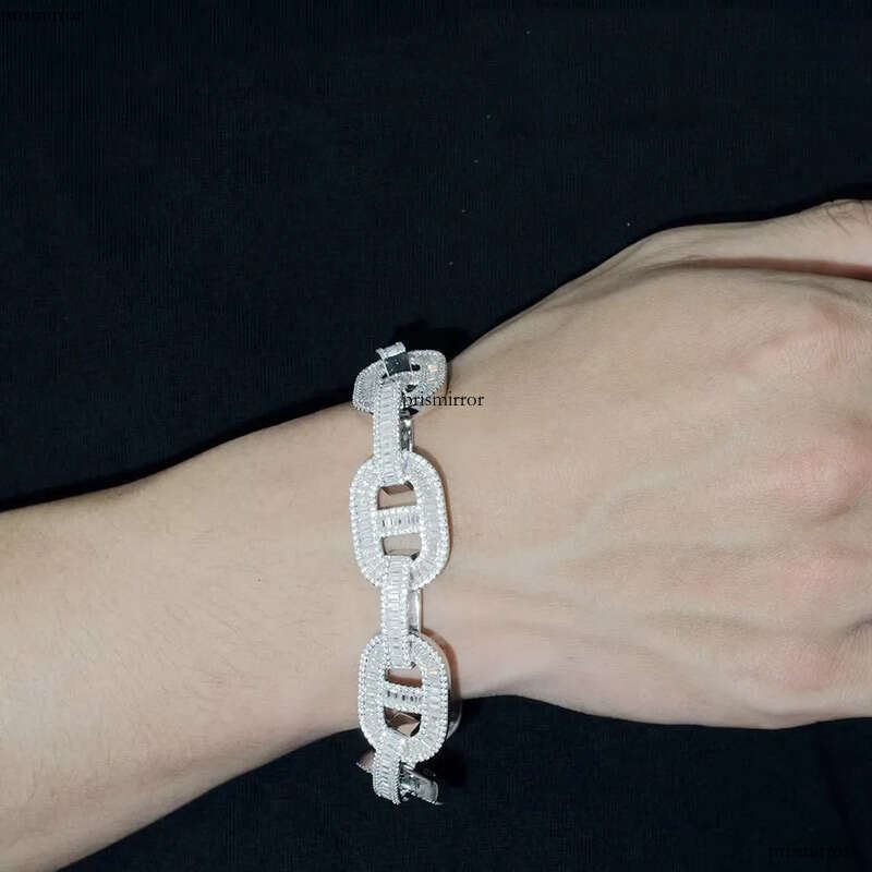 Custom Vvs Iced Out Baguette Moissanite Dia Cuban Link Chain Hip Hop Bracelet 14K Gold Sier Fine Jewelry Men 6mm 8mm 10mm