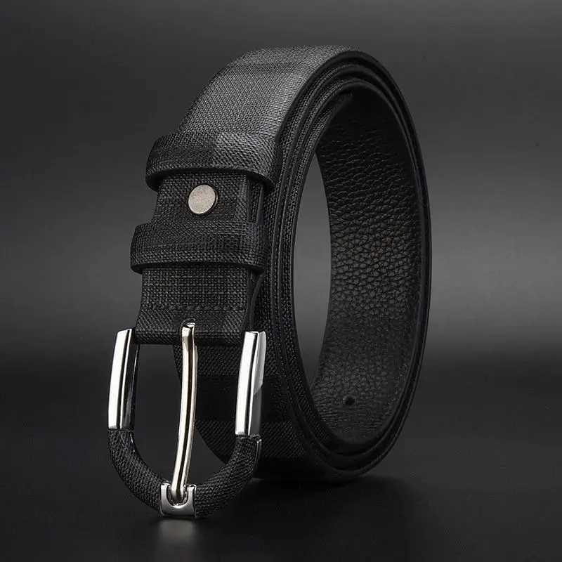 Mens button leather belt with top layer cowhide plaid fashionable trend high sense of fashionXJ251023