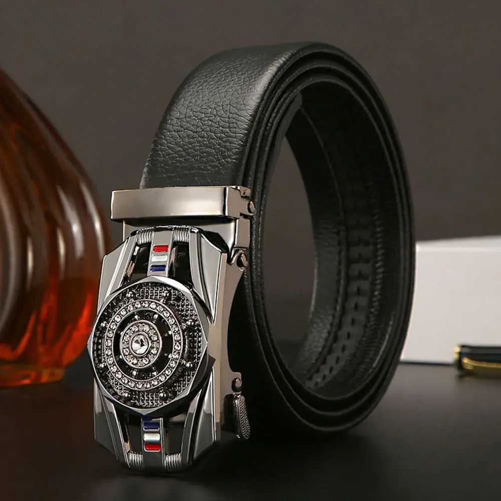 Golden Waist Buckle Rhinestone Decoration Males Luxury Belt Man Automatic Buckle Leather Belt Men Business Time To Run BeltXJ251023