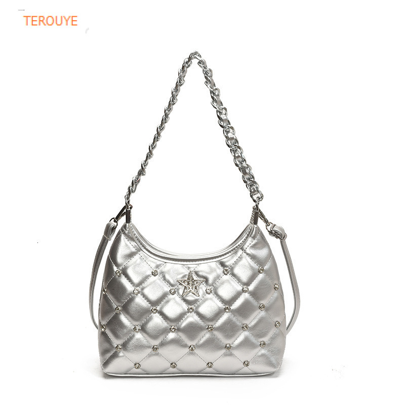 French niche style quilted chain diamond inlaid handbag autumn and winter new trend fashionable women's shoulder bag elegant luxury designer bag