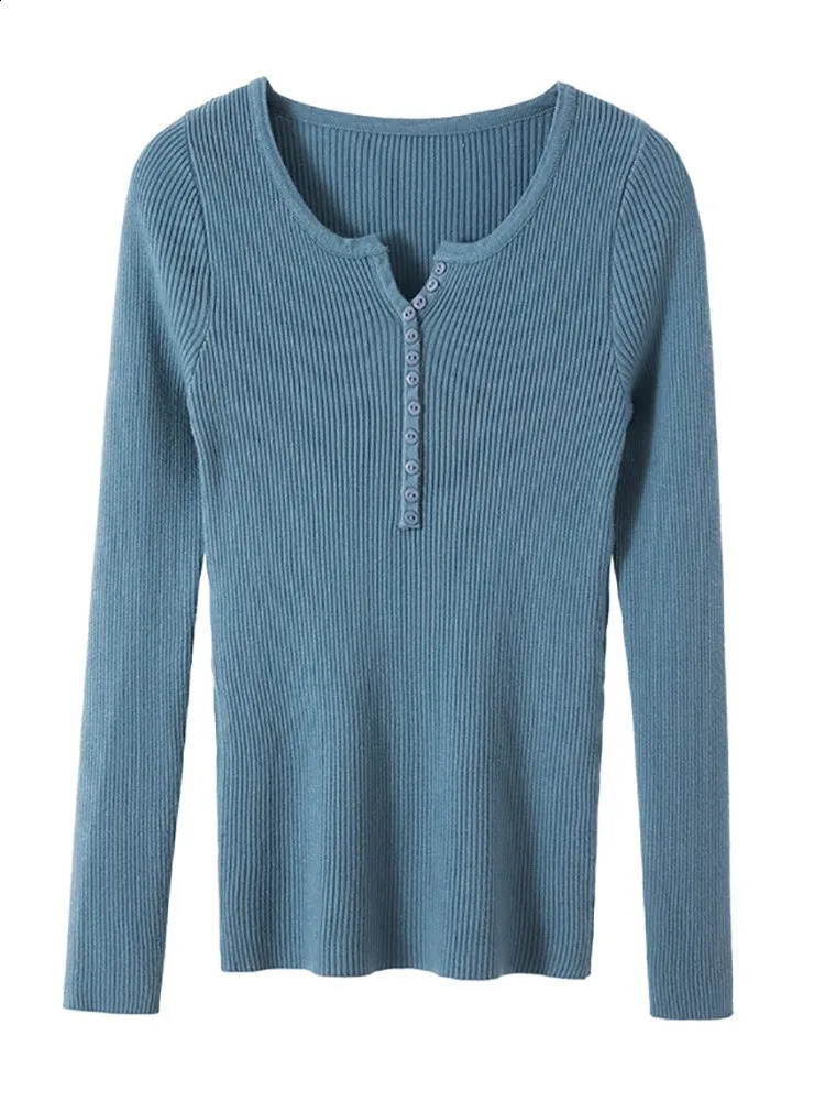 2025 Autumn Winter Button V Neck Sweater Women Basic Slim Pullover Women Sweaters And Pullovers Knit Jumper Soft Warm Tops 251023