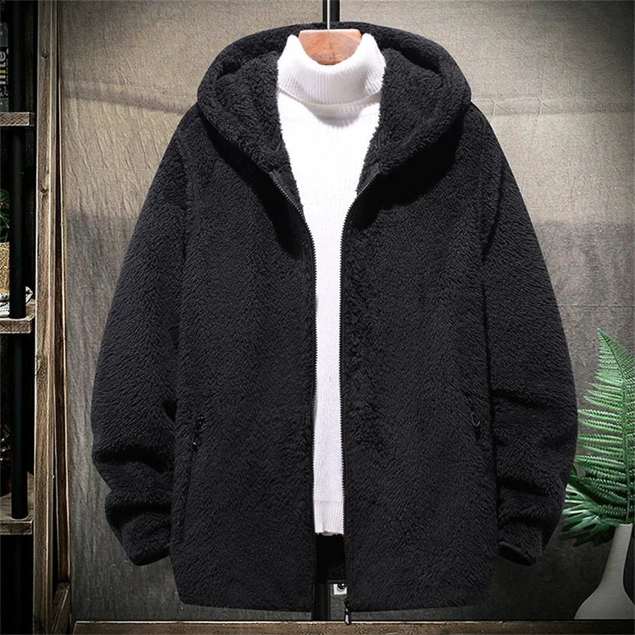 2026 Mens Casual Fleece Jacket Fashion Thick Warm Hooded Cardigan Loose Sweatshirt Men Winter Furry Coats Big Size 8XL 251023