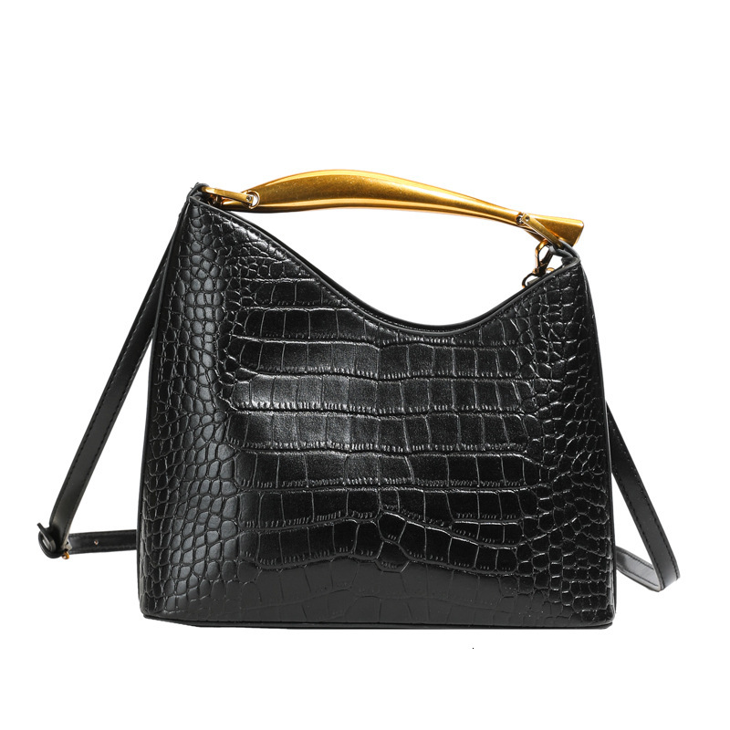 Luxury Brand Designer Bag High-End Women's Bag Crocodile Pattern PU Bucket Bag Textured Hardware Commuting Style Women's Handbag