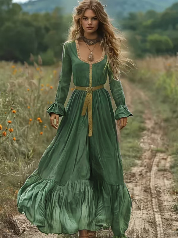 Autumn and Winter New European and American Designer Ethnic Bohemian Printed Holiday Beach Skirt