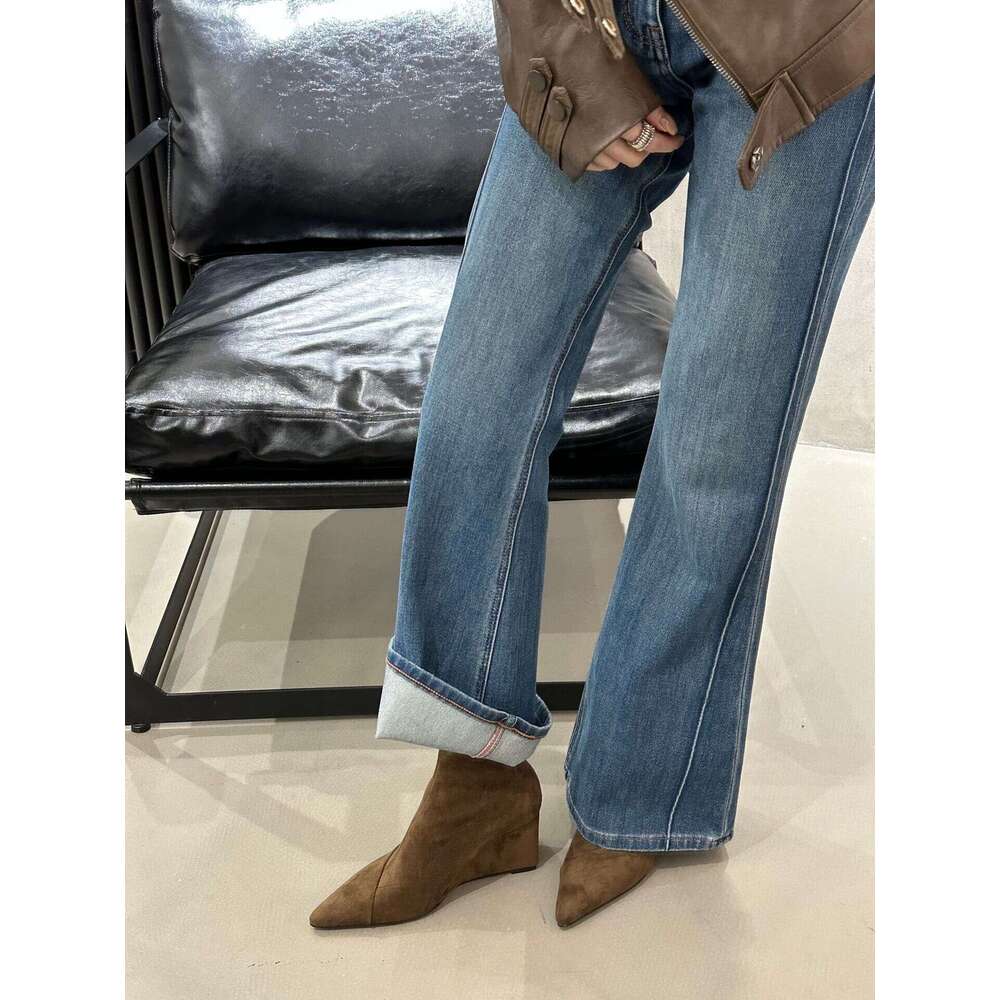 Korean Style Pointed Toe Chunky Burgundy Slim 2025 New Spring Designer Shoe Autumn Single Low Heel Short Boots