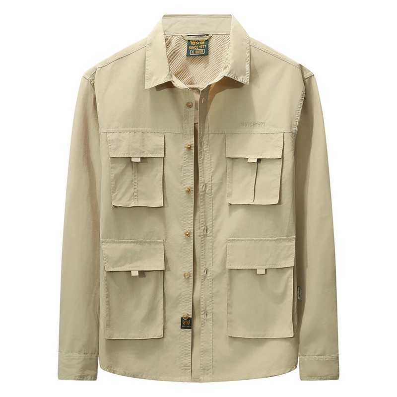 Mens Casual Light Jacket Outdoor Camping Military Tactical FourPocket Lapel Shirt New Casual LongSleeved Coat W251023