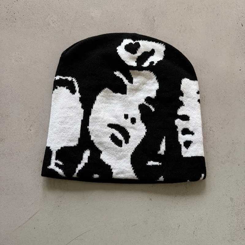 1pc Face Pattern Intarsia Beanie Hatswinter Casual windproof elastic skull CapSuitable for outdoor activities and daily wearXJ251023