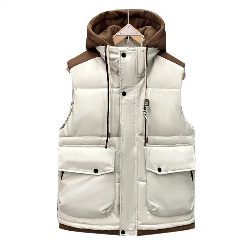Mens Cotton Padded Vest with Detachable Hood Winter Warm Sleeveless Jacket Fashion Casual Zip Up Bodywarmer Waistcoat 251023