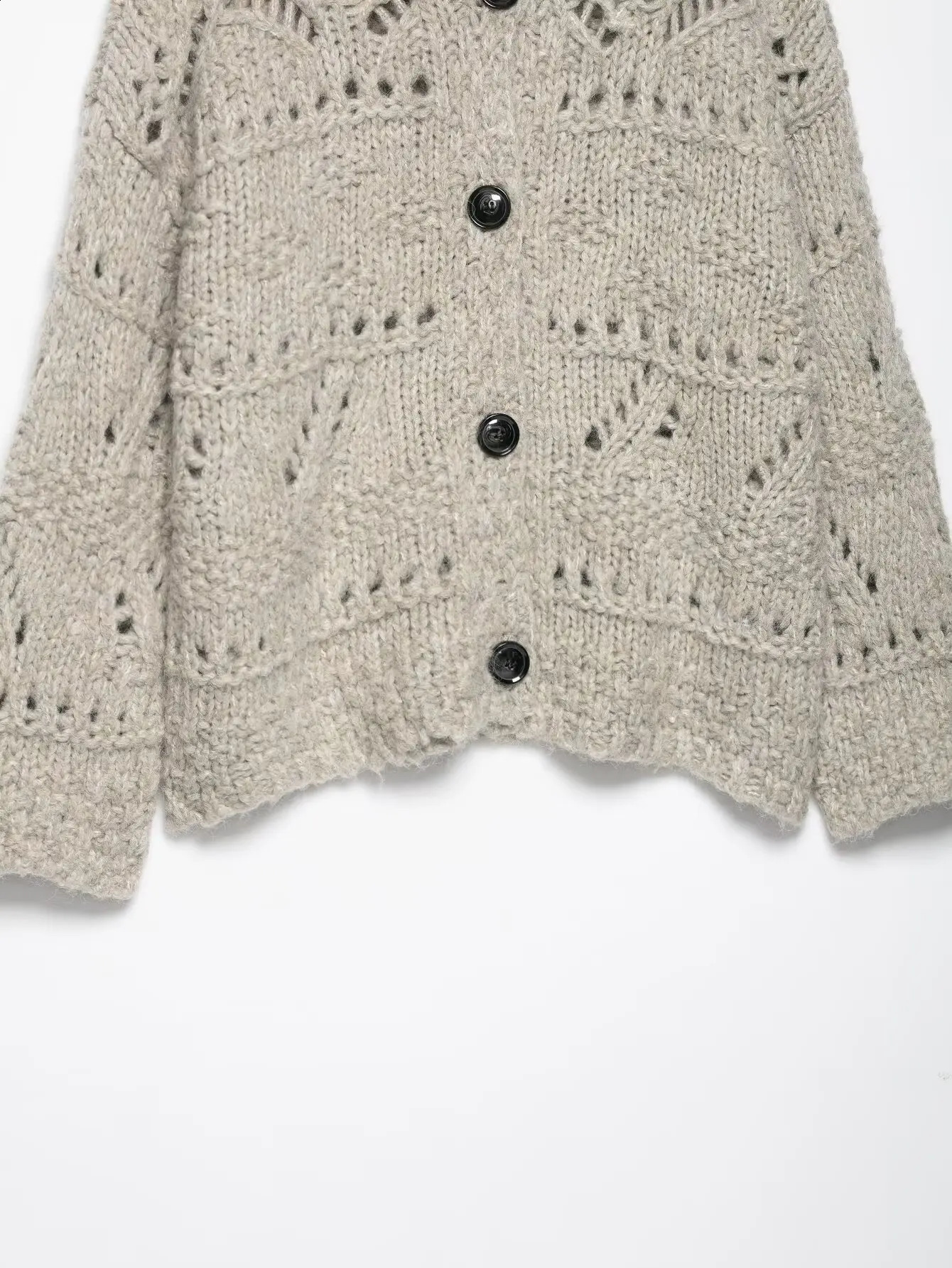 Autumn Hollow Out Knitted Cardigan Women Korean Style Gentle Lapel Long Sleeve Loose Casual Sweater Coat Female Knitwear 251022