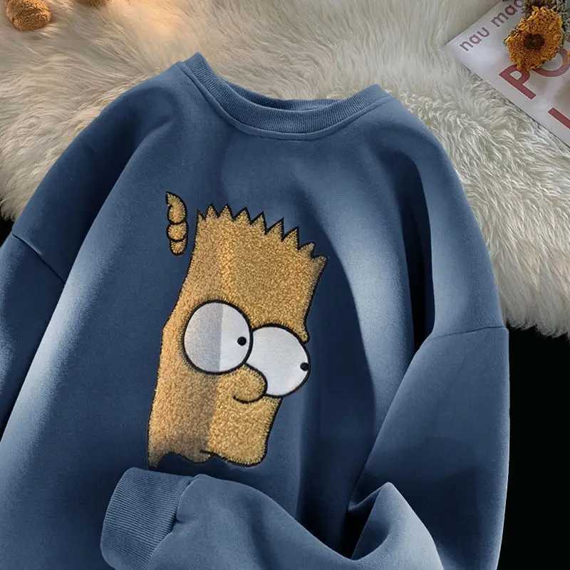 Pure Cotton American Style High Street Pullover Men Chic Autumn Winter New Cartoon Printing Loose Allmatch Crew Neck HoodiesT251023