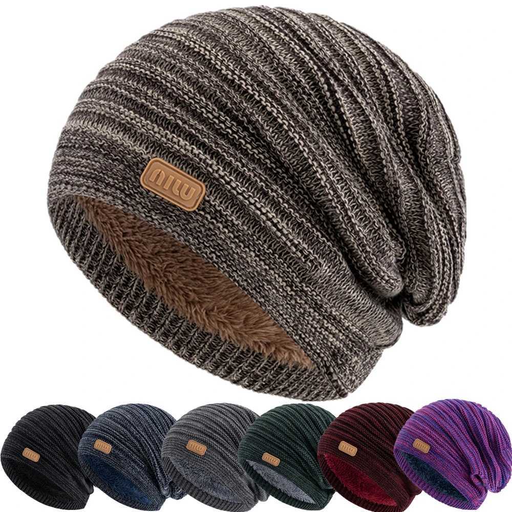 New Sty Unisex Slouchy Winter Hats Men Wen Striped Mix Warm Beanie NIU Label Decor Plush Fur Li Winter Knitted HatW251023