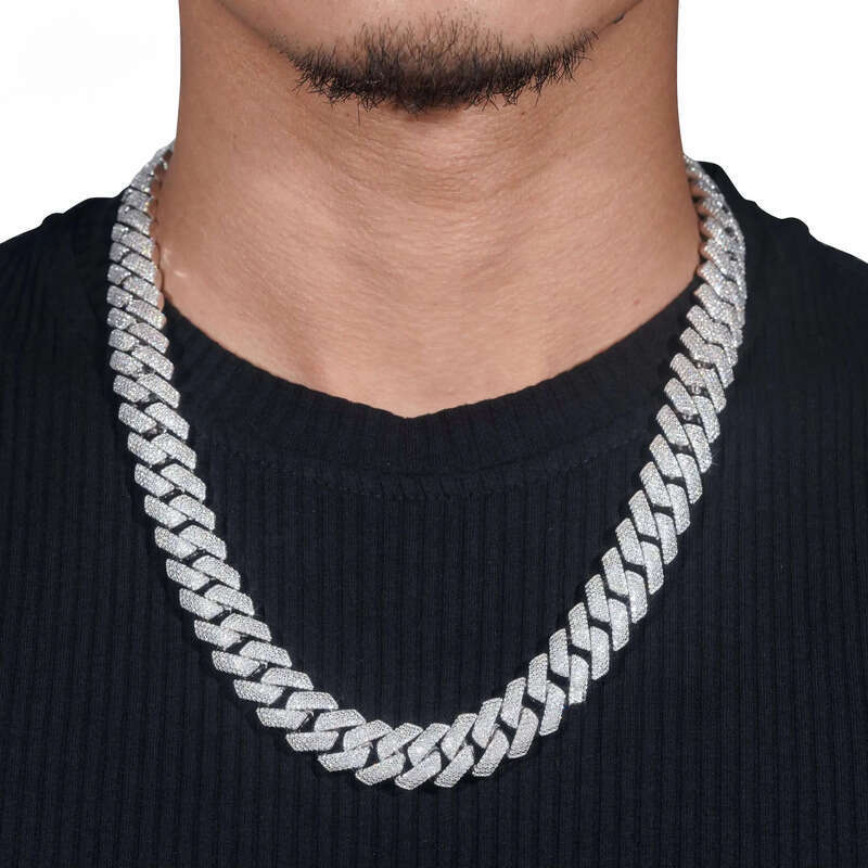 Iced Out Rapper Hip Hop Jewelry High Quality Sterling Sier 15MM 4 Rows Moissanite Cuban Link Chain Ready to Ship