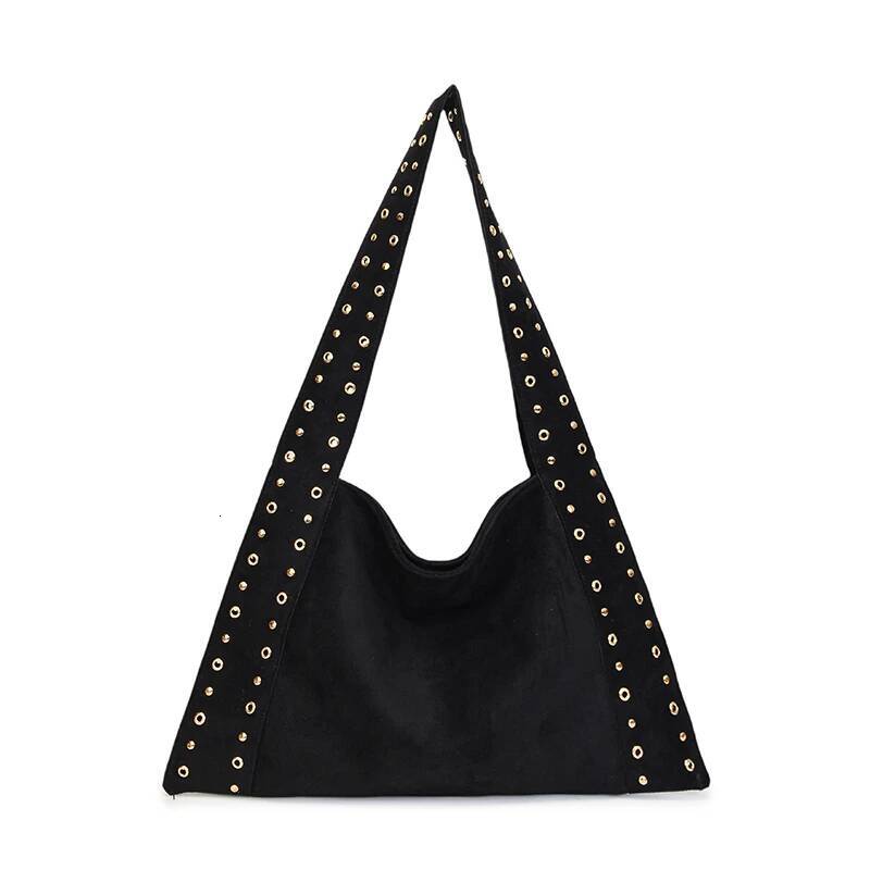 Solid color rivet hot girl luxury handbag autumn and winter new designer bag large capacity casual style suede frosted texture women's shoulder b