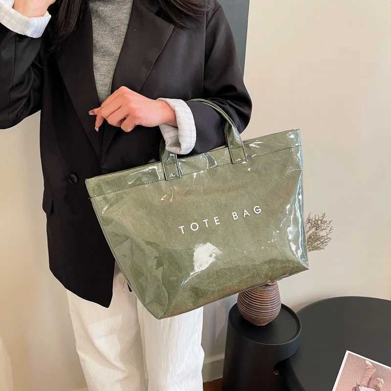 Kraft paper jelly waterproof bag womens new retro commuting large capacity DuPont paper tote bagL251023