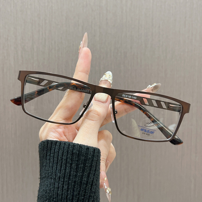 Men's Full Metal Prescription Business Large Face Anti-Blue Light Radiation Square Frame Glasses