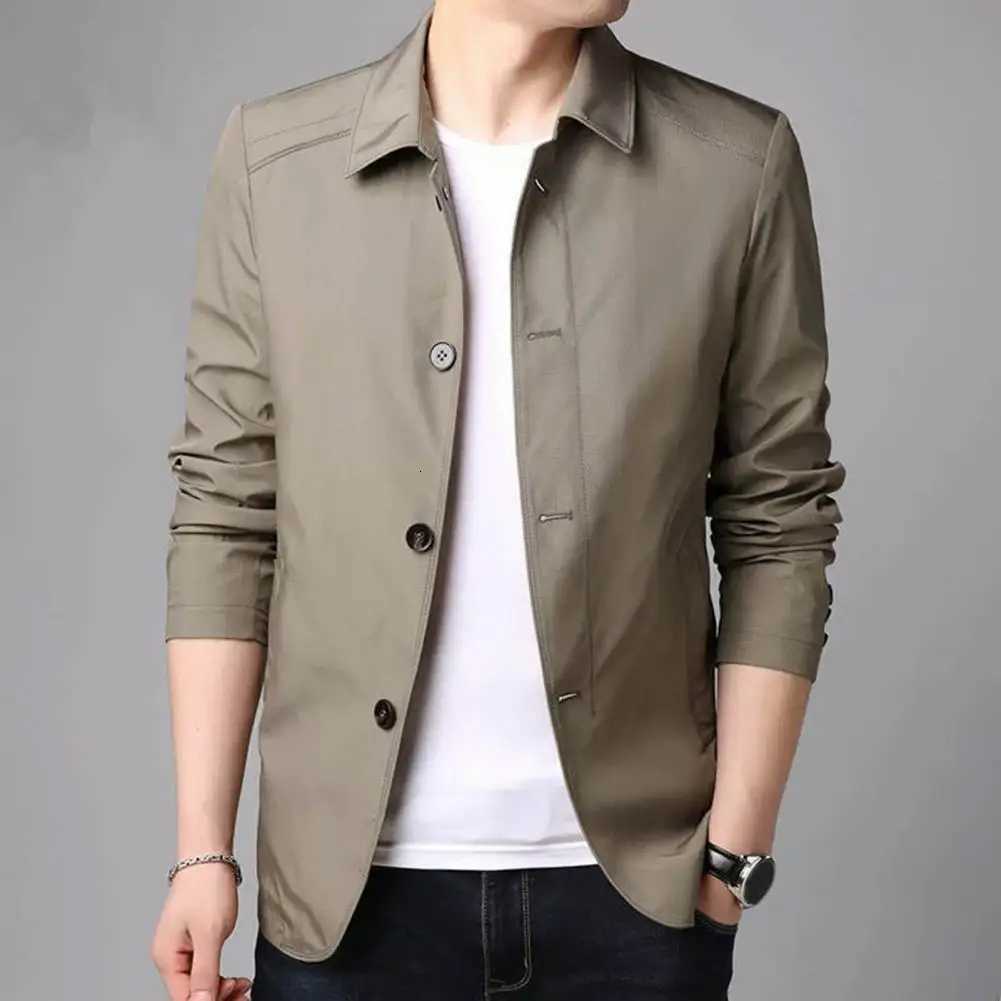 Stylish Men Outerwear Men Coat Stylish Mens Mid Length Jacket Classic Turndown Collar Solid Color Singlebreasted for Fall W251023