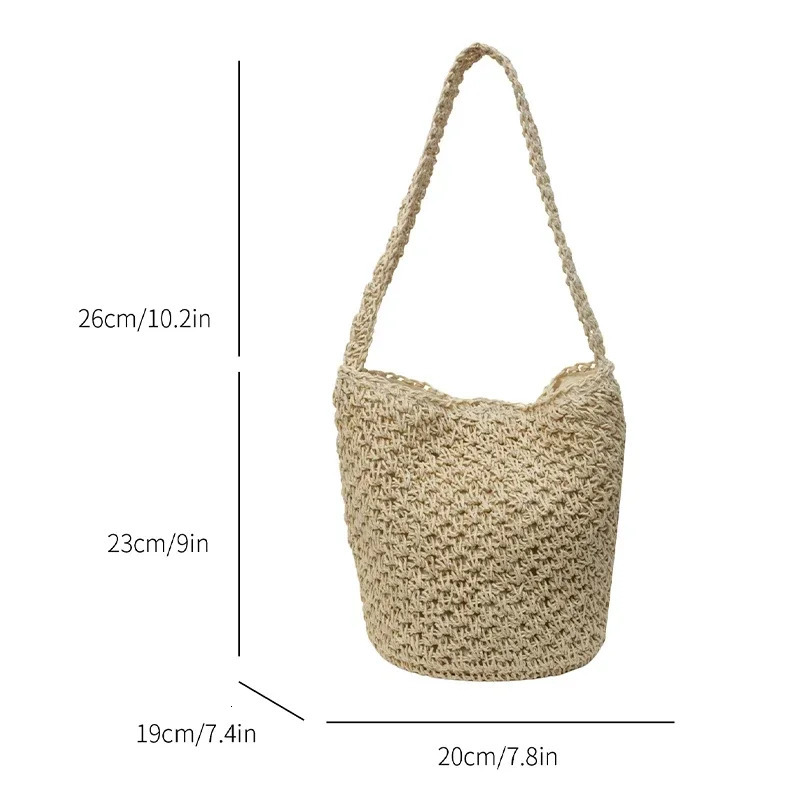 Handmade Woven Bag Large Capacity Grass One Shoulder Handheld Womens Bucket Beach 251018