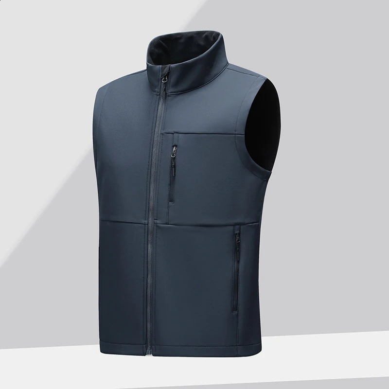 Soft shell thick vest mens autumn and winter work clothes plush jacket waterproof sleeveless windproof running sports 251023