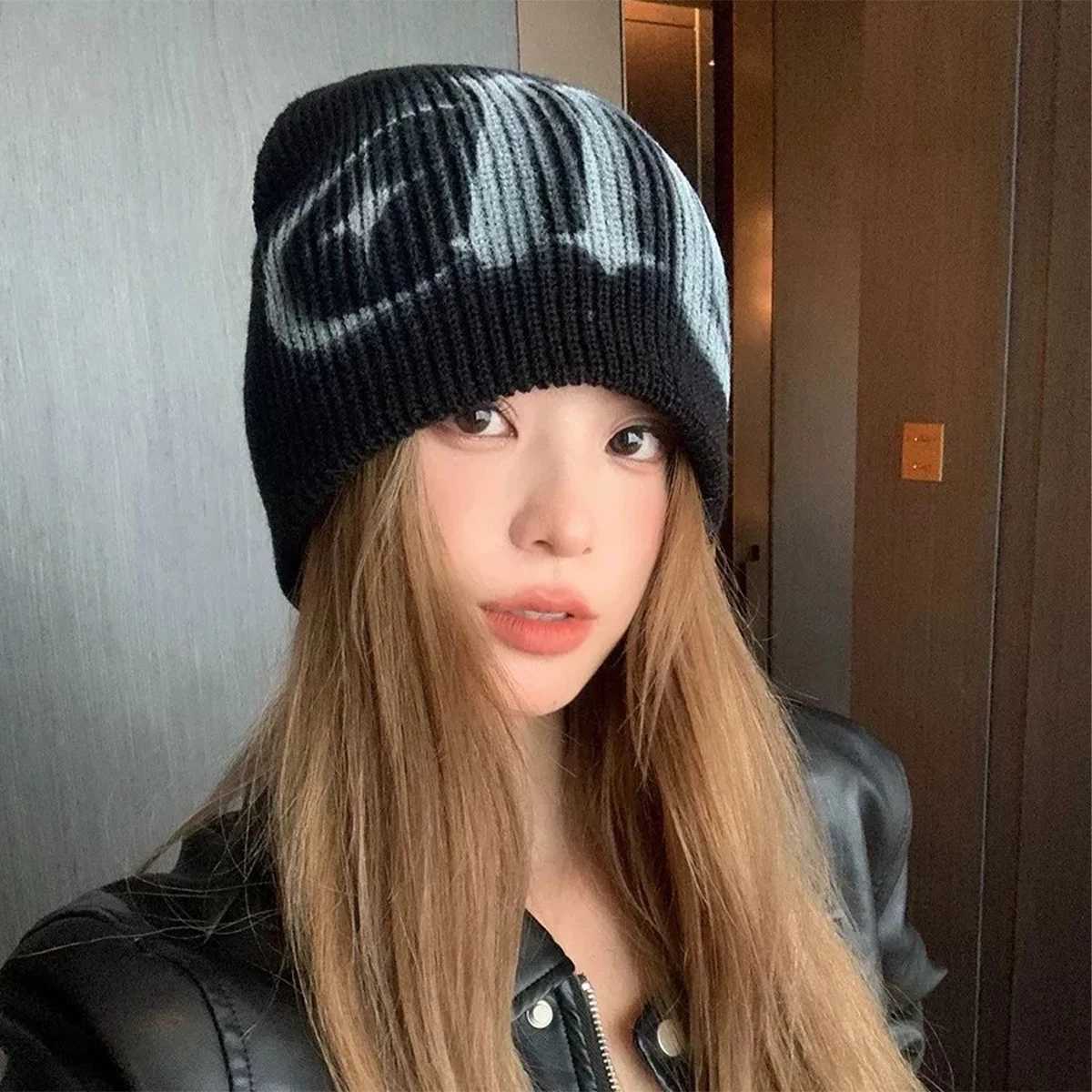 Color Block Street Sanskrit Knitted Hats Autumn and Winter New Unisex Y2K Warm Personal Versatile Subculture Fashion ins BeaniesXJ251023
