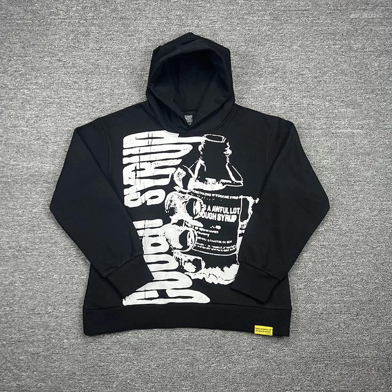 Men's Hoodies Men Women Casual White Letters Print That's A Awful Lot Of Cough Syrup Pullovers Cotton Loose Black Hoodie With Tag