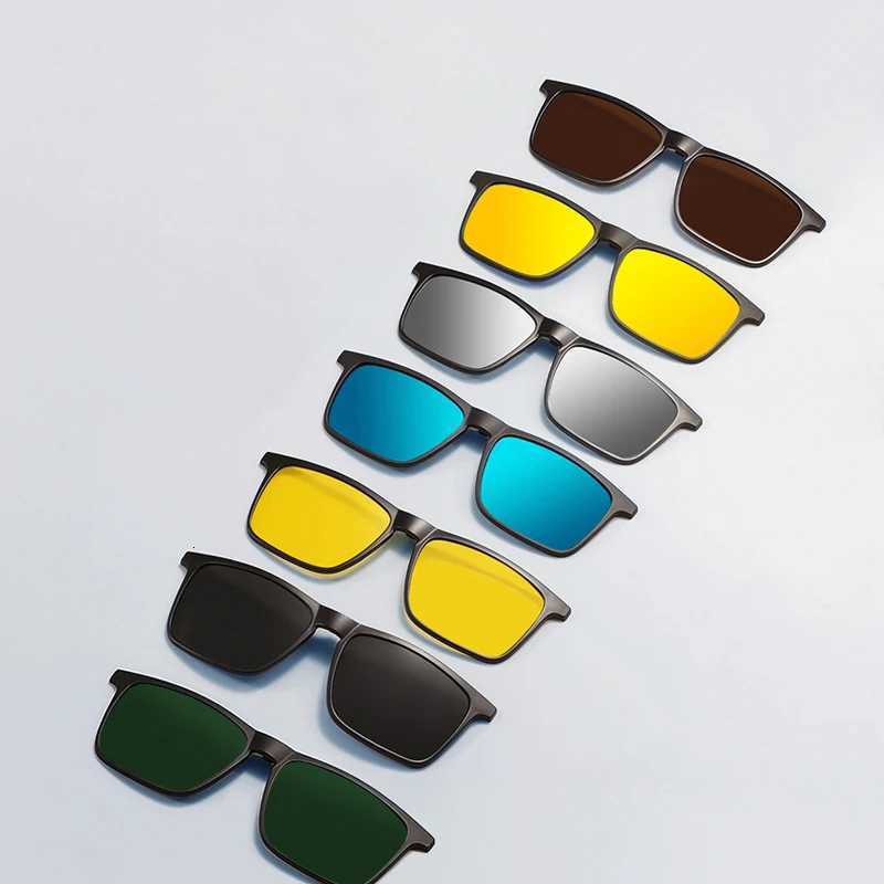 Unisex Polarized ClipOn Sunglasses Square UV400 Night Vision Driving Fishing Eyeglasses Clips Magnet Clip Men Sunglasses CoversW251023