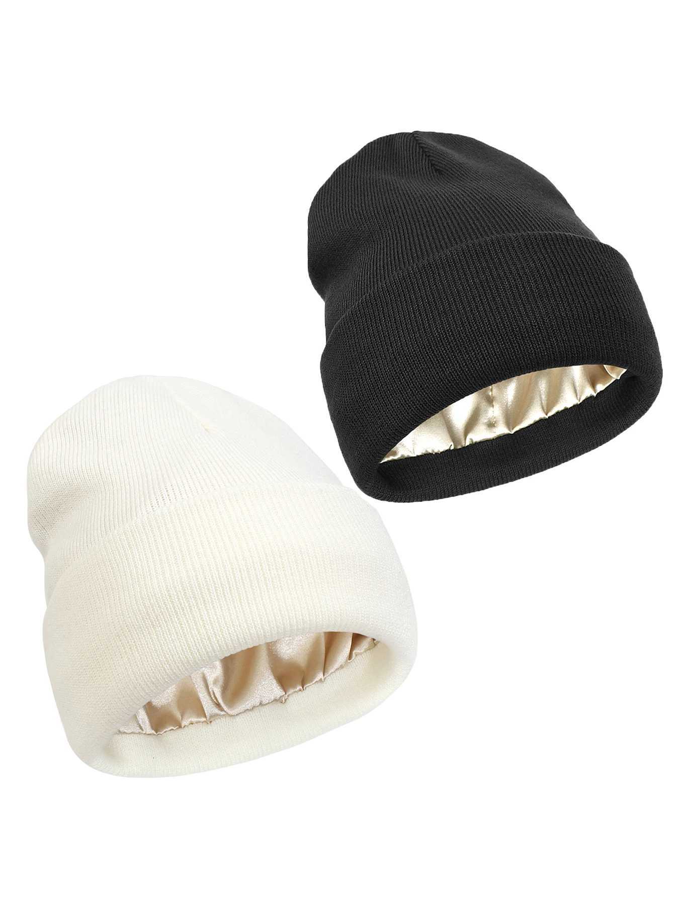 2Pcs Unisex Satin Li Beanies Hat for WenMen Winter 2Layer Ear Protect Warm Hiking Cycling Ski Slouchy Cuffed clavaW251023