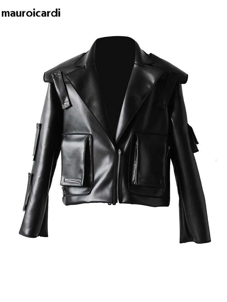 Mauroicardi Spring Autumn Cool Oversized Short Black Soft Faux Leather Jacket Men Zipper Luxury Designer Clothes Runway Fashion W251023