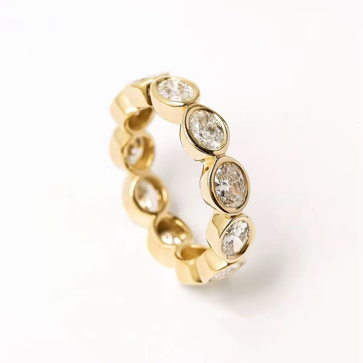 Igi certified lab grown diamond emerald oval cut bezel eternity band rings 18k 14k pure gold synthetic diamond ring