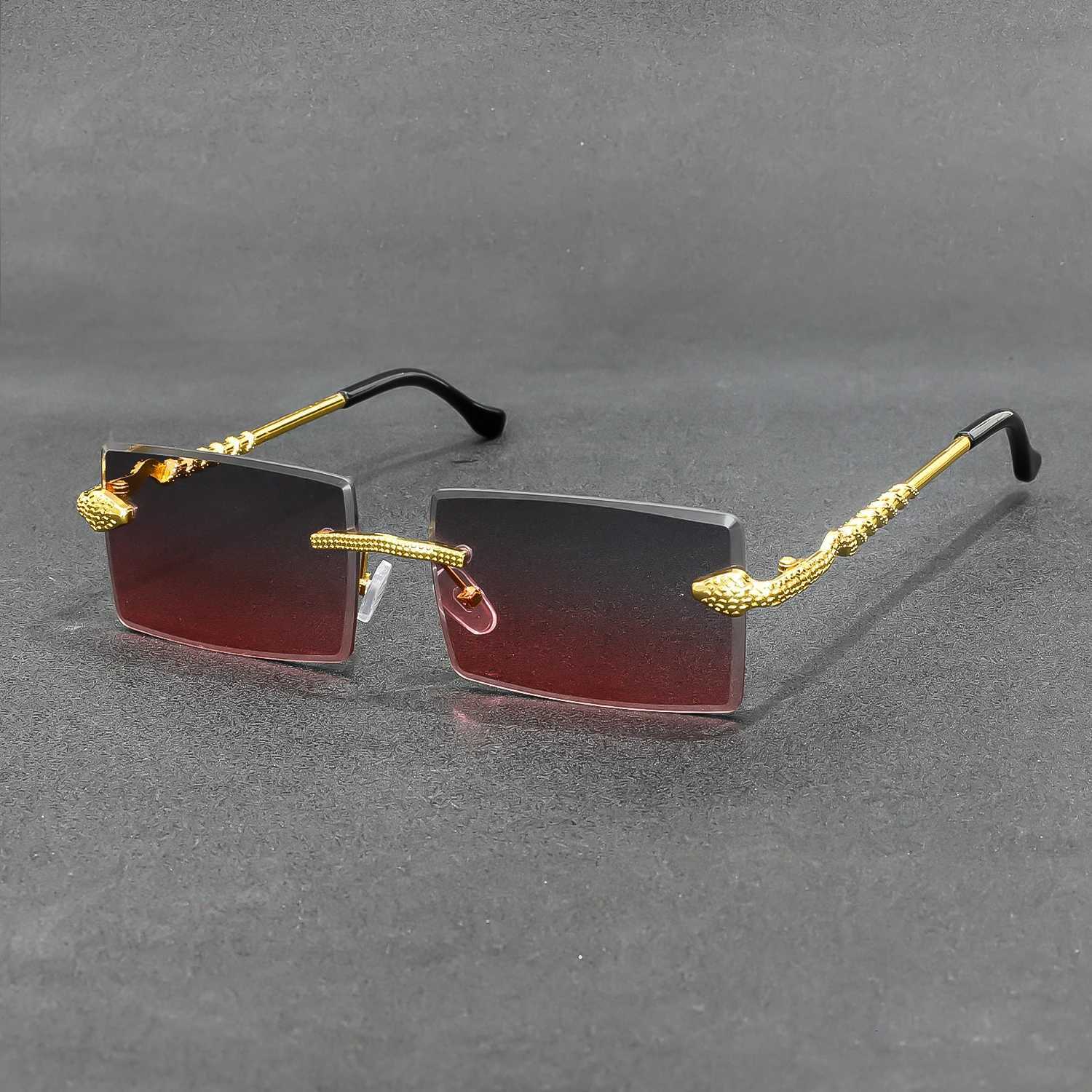 Rimless Rectangle Sunglasses Men Metal Gradient Gray Lens Big Frameless Sun Glasses Women UV400W251023