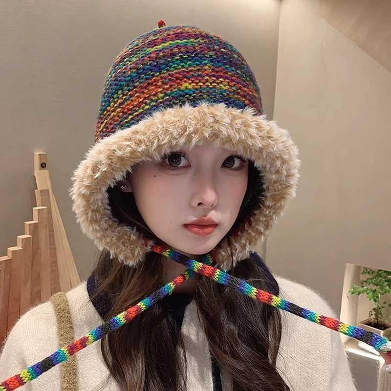 Cute Gradient Knitted Hat for Wen in Autumn and Winter Warm Ear Protection Small Face Display Baotou HatW251023