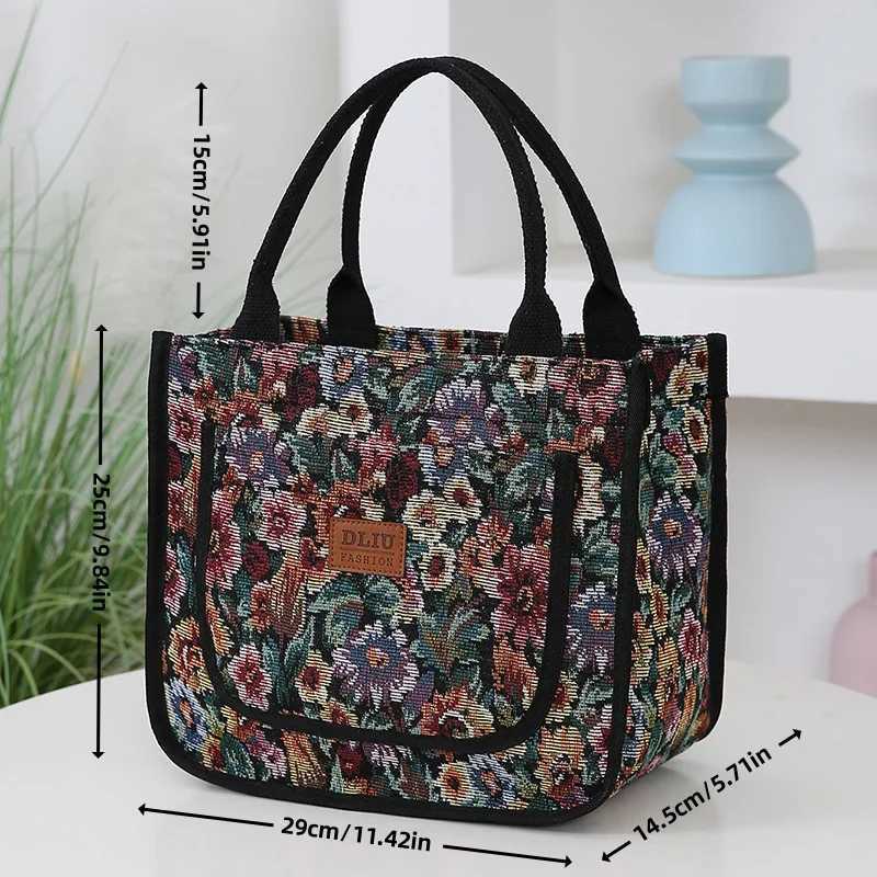 Vintage Floral Tote Bag Large Capacity Outdoor Mommy Bag Oil Painting Style Office Portable Lunch Box Storage Bag Thickened FabrL251023