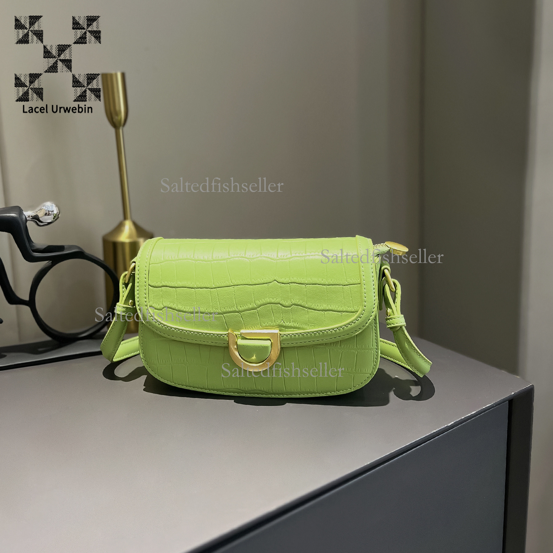 Lacel Urwebin Designer Luxury Women's Handbag Fashion New Stone Pattern Metal Magnetic Buckle Saddle Bag Versatile French Underarm Single Shoulde