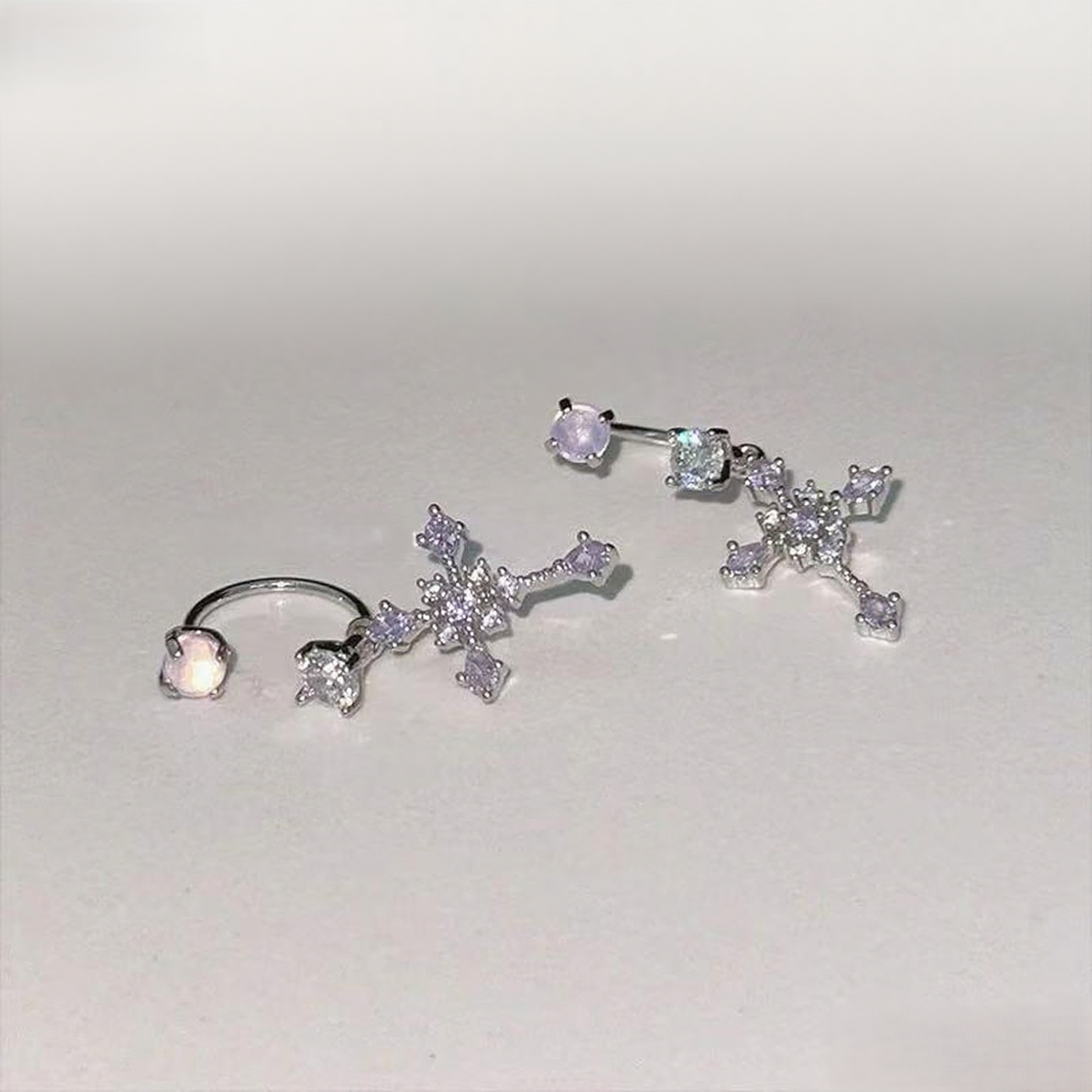 TaiYang New Crystal Grape & Cross Ear Cuff, Icy Purple CZ Horseshoe Earring for Cartilage, Edgy Yet Delicate Ear Jewelry for Women