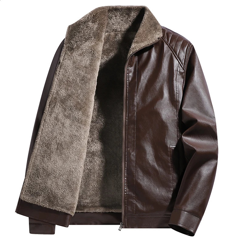 Highquality lapel and fleece leather jacket for men thickened allinone fur dad coat 251023