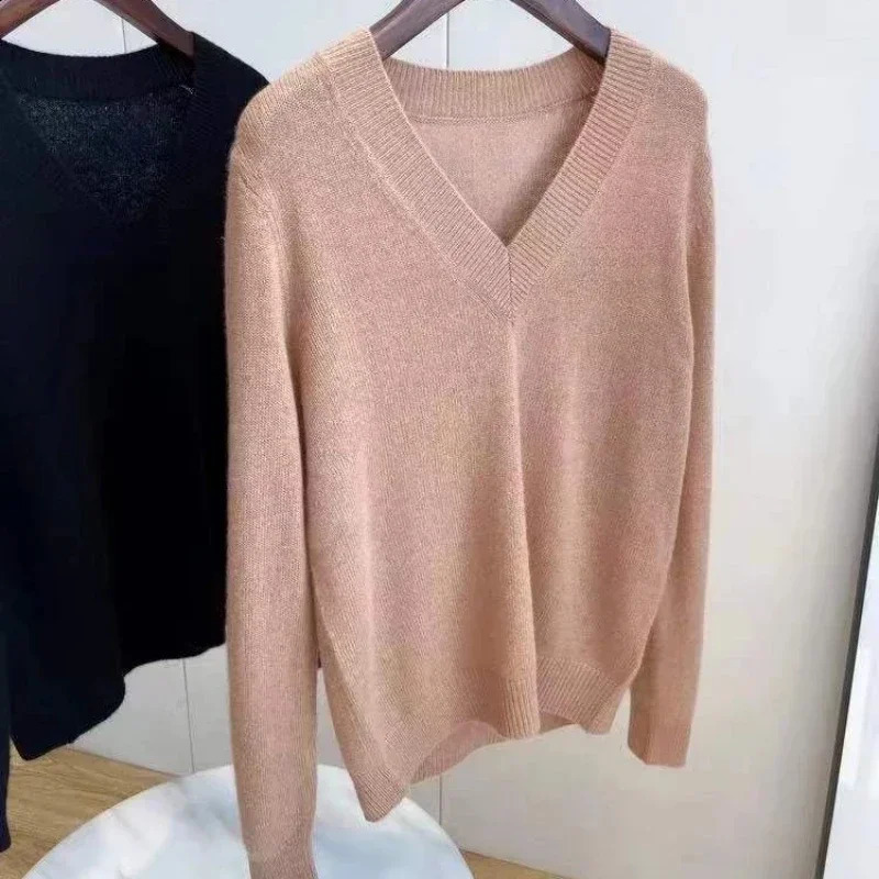 Korean Early Autumn Knitted Sweaters for Women Embroidered Loose Casual Letter Pullovers Harajuku Cashmere Knit Base Jumpers 251023