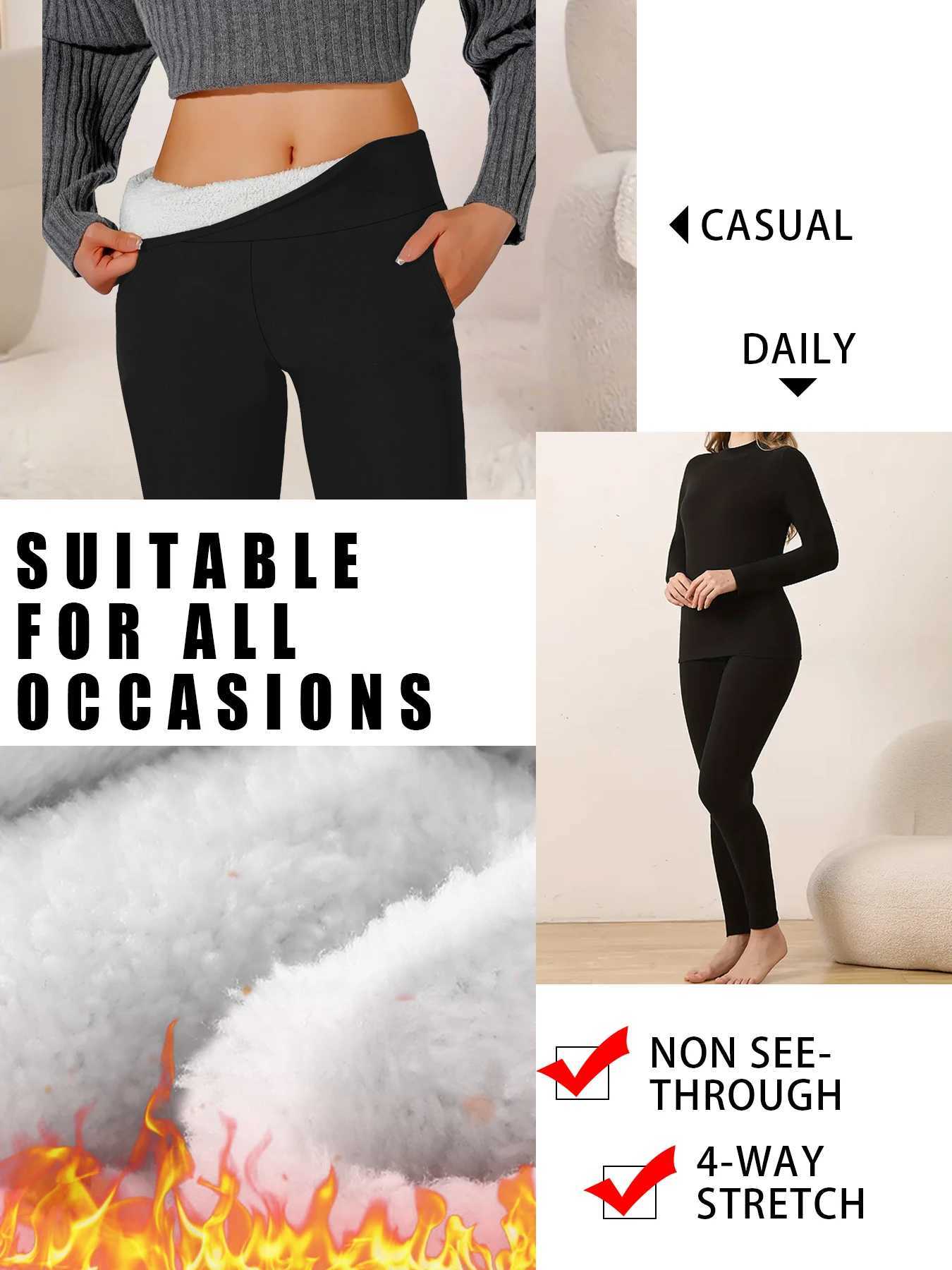 Womens High Waisted FleeceLined Leggings With Pockets Thick Soft Tummy Control Workout Yoga Thermal Warm Pants for Cold WinterT251023