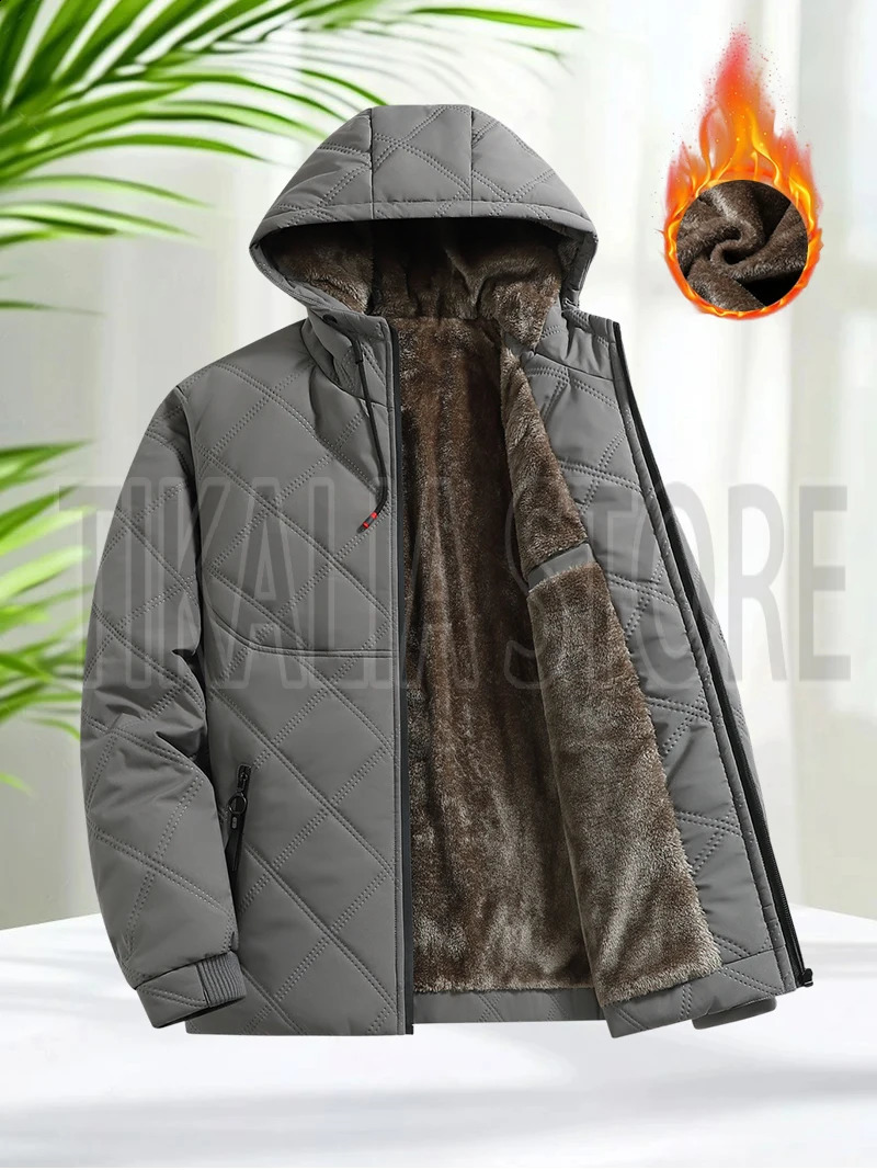 Mens Hooded Quilted Cotton Padded Jacket Winter Warm Coat with Sherpa Fleece Lining Thick Insulated Parka for Cold Weather 251015
