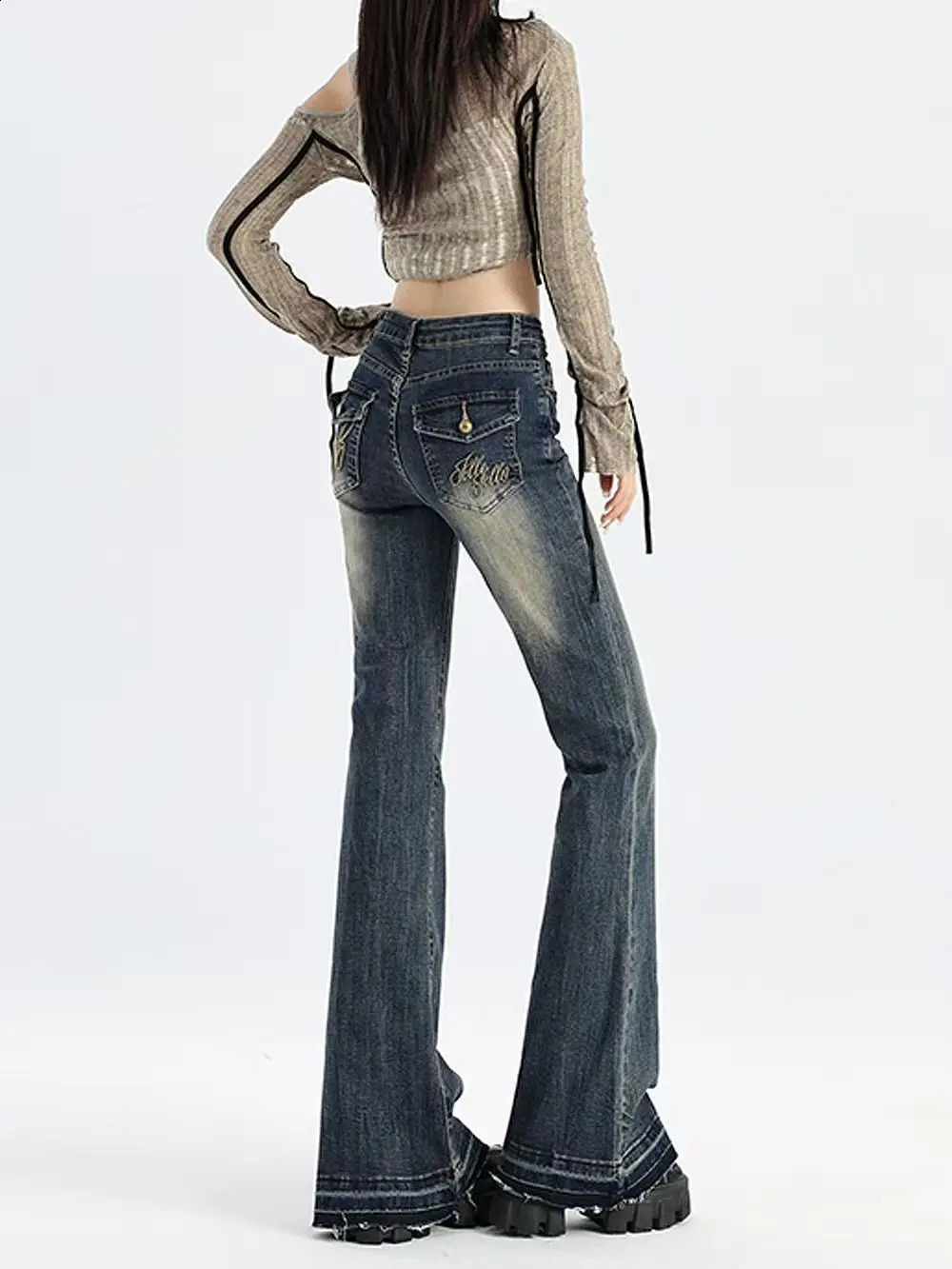American High Street Spicy Girls Low Waist Jeans Women Autumn Vintage Y2k n Sense Slim Fit Straight Tube Micro Flare Pants 251022