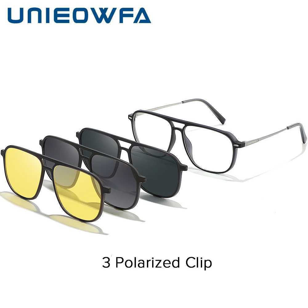 UNIEOWFA Square Aviation 3Pcs Polarized Magnetic Clip on Sunglasses Men UV Protection Anti Glare Night Driving Clip Sun GlassesW251023