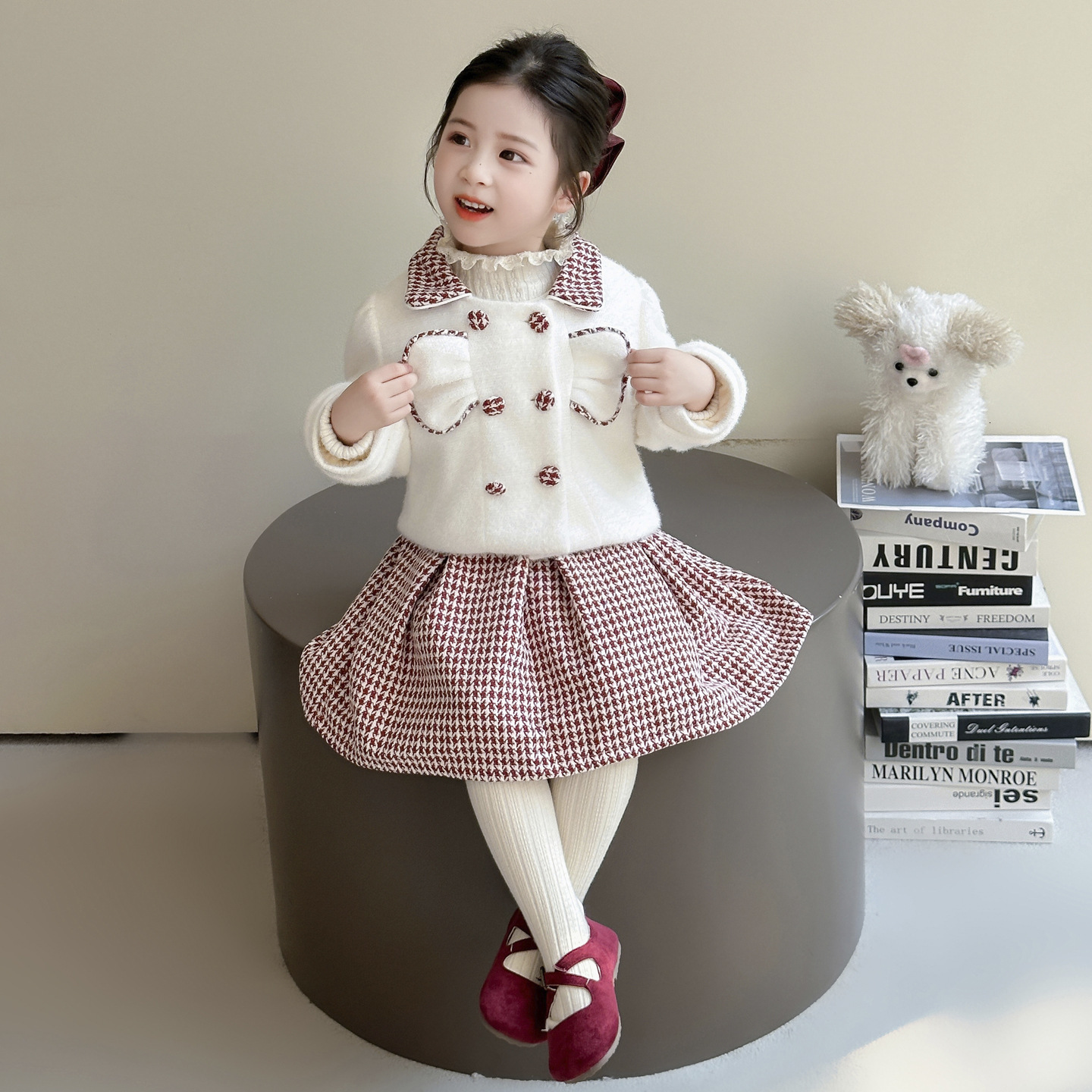 Girl designer fashion dress autumn and winter new fashion children's clothing winter baby girl wool dress fashion set