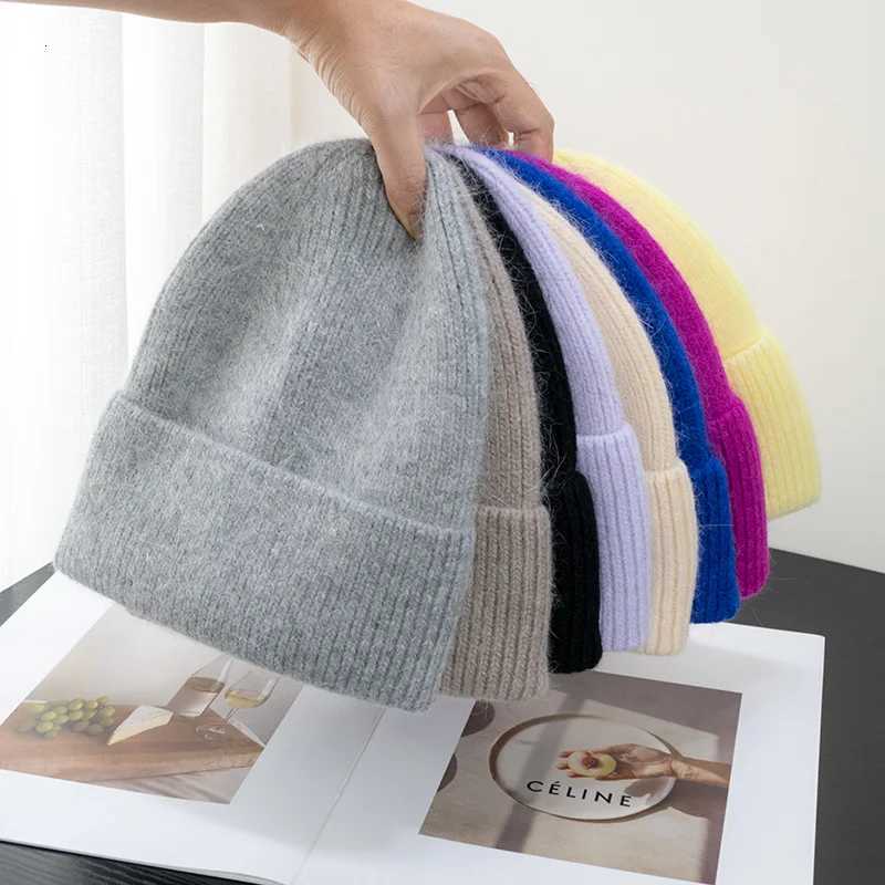 New Winter Korean Version Candy Color Rabbit Fur Fashion Simp Baotou Hat Wens Plush Thermal Knit Hat Cold Hat Plover HatW251023