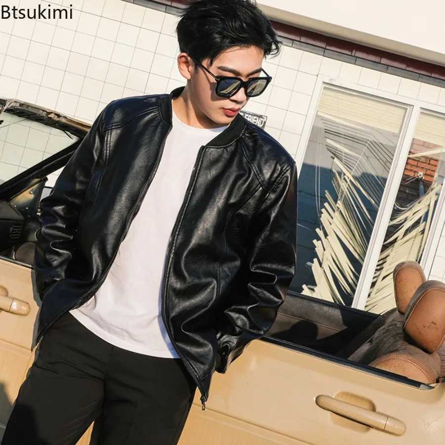 New Spring Autumn Mens PU Leather Jackets Fashion Baseball Collar Business Casual Coats Highend Mens Leather Bomber Jackets W251023
