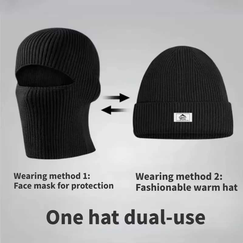 Knitted Hat Winter Cotton Thicke Cold Outdoor Cycling Warm Mask 2 in 1 Fl Face Protection Earmuffs clava HatW251023