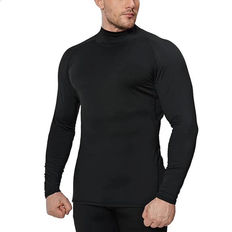 1 Piece Autumn Winter Underwear Mens Elastic Quick Drying Compression Long Sleeved Base Shirt Comfortable Sports High Neck Top 251023