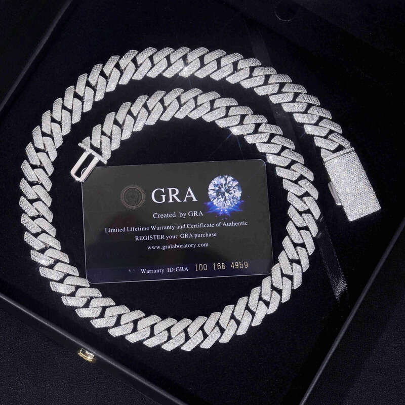 Iced Out Rapper Hip Hop Jewelry High Quality Sterling Sier 15MM 4 Rows Moissanite Cuban Link Chain Ready to Ship