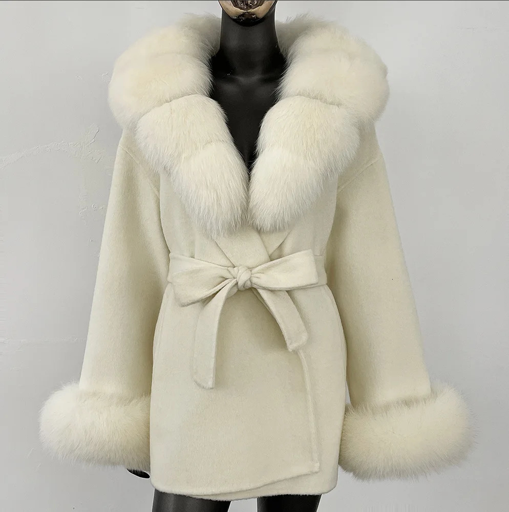 LANMREM HighEnd Winter Oversized Fox Fur Collar Cuff Womens Doublefaced Woolen Coathigh Quality Overcoat 2DB5231 251020