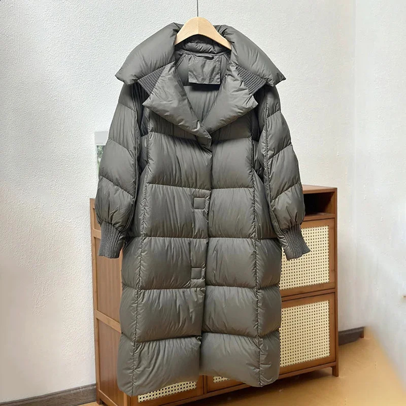 Schinteon Women White Duck Down Long Jacket Autumn Winter Warm Casual Over Size Loose Outwear Soft Comfortable Fashion Coat 251022