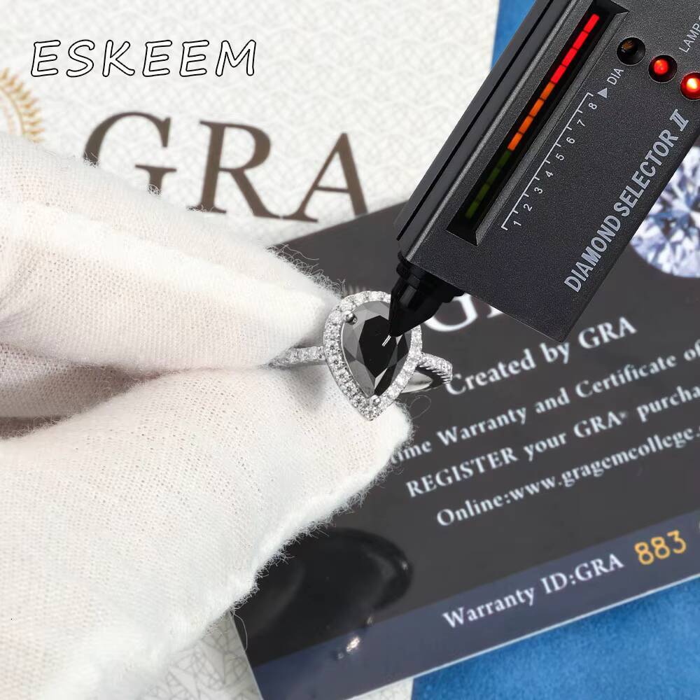 Fine Jewelry Vintage 2CT Pear Shape Black Moissanite Ring 925 Sterling Silver Women Diamond Fine Jewelry Customizable Gift