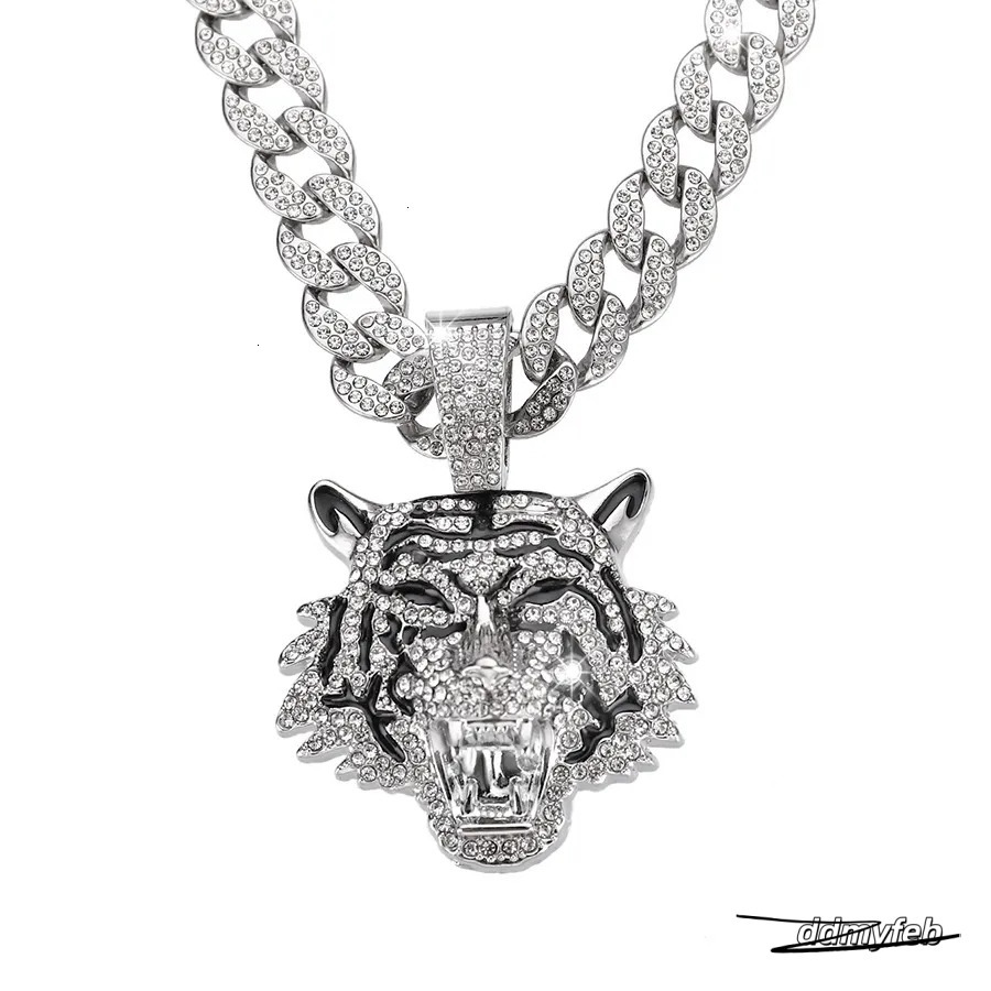 Men's Alloy Cuban Chain Necklace With 3D Tiger Pendant - Hip Hop Style Statement Jewelry Ddmyfeb