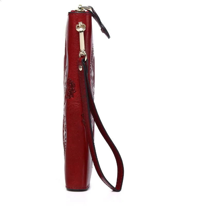 Vintage Genuine Leather Woman Wallet 2025 Floral Real Cow Leather Purse Ladies First Layer Cowhide Clutch Bag251023